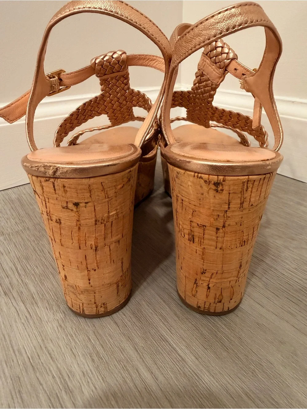 Kate Spade New York Rose Gold Tianna Woven Wedge Platform Sandals Size 8.5